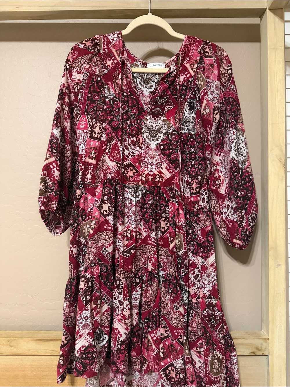 Calvin Klein Fuchsia and White Patchwork Print Tunic Dress